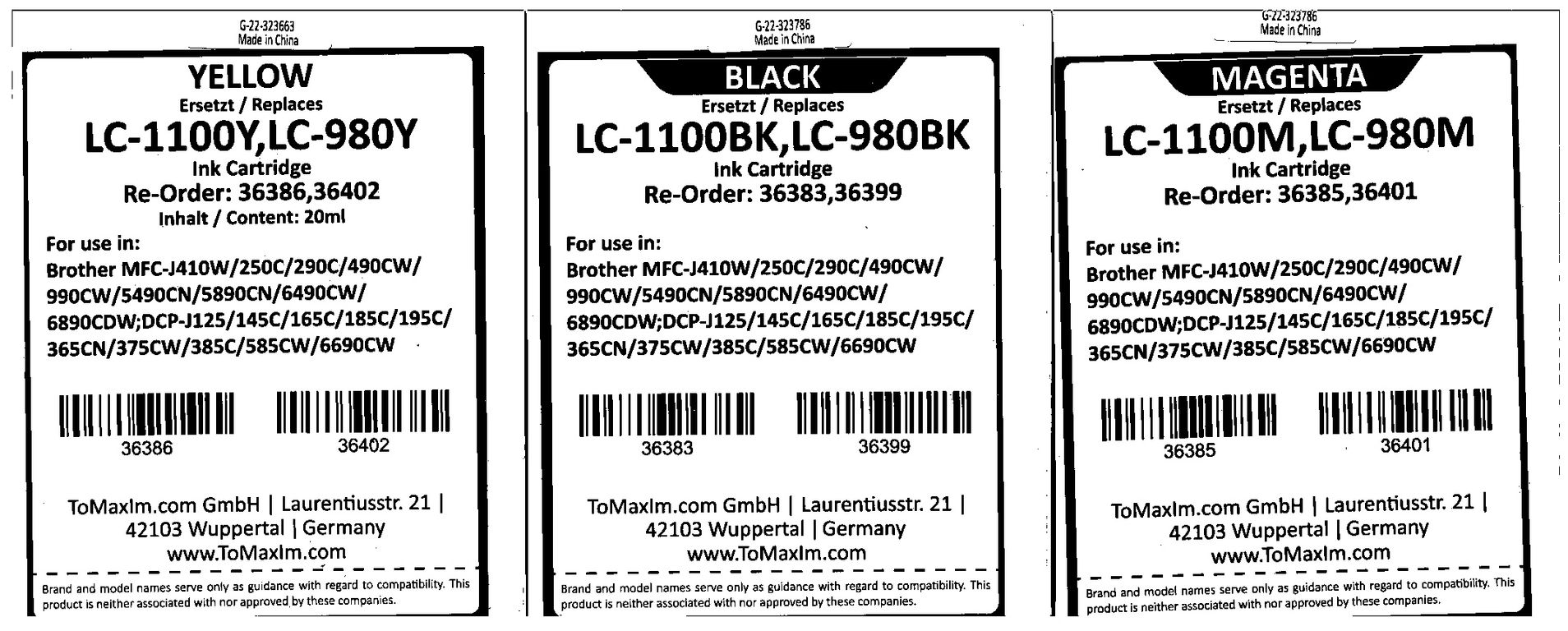 LC 1100 / LC 980 kompatible Tinte für Brother