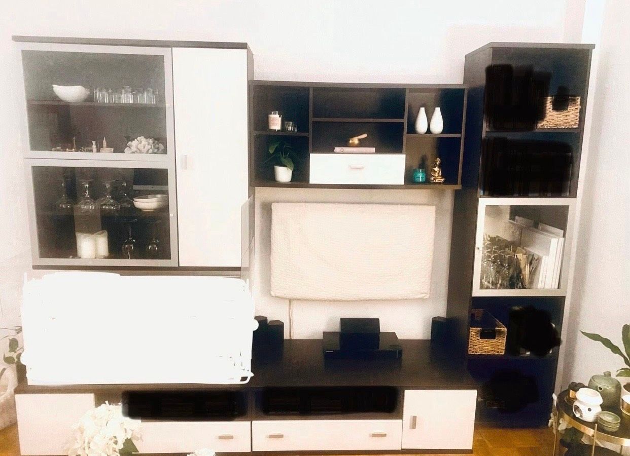 Wohnzimmerschrank, Wohnwand, Schrank mit Vitrine