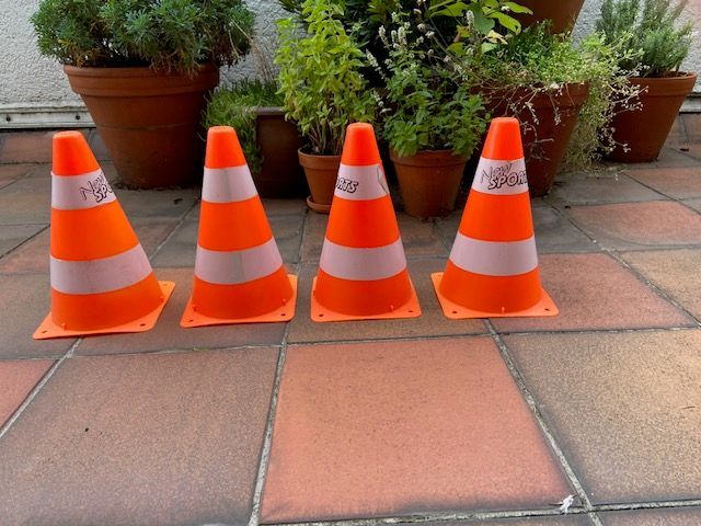 4 Pylonen zu verschenken - zum Dribbeln, Slalomfahren, als Tore etc.