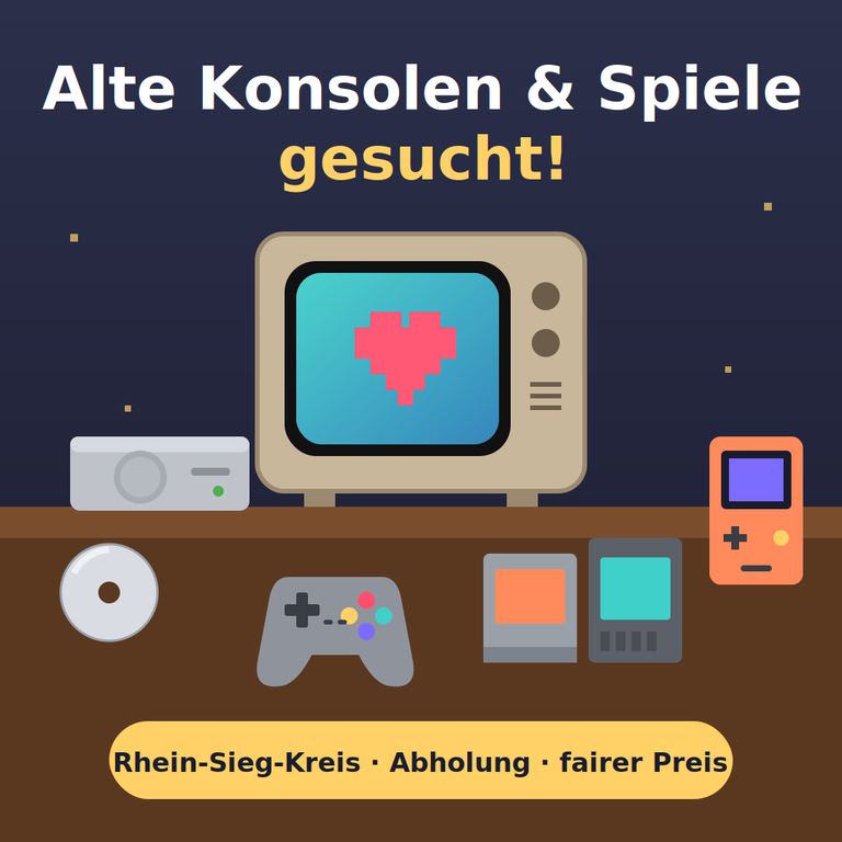 Suche alte Konsolen und Videospiele - PlayStation, Nintendo, Sega
